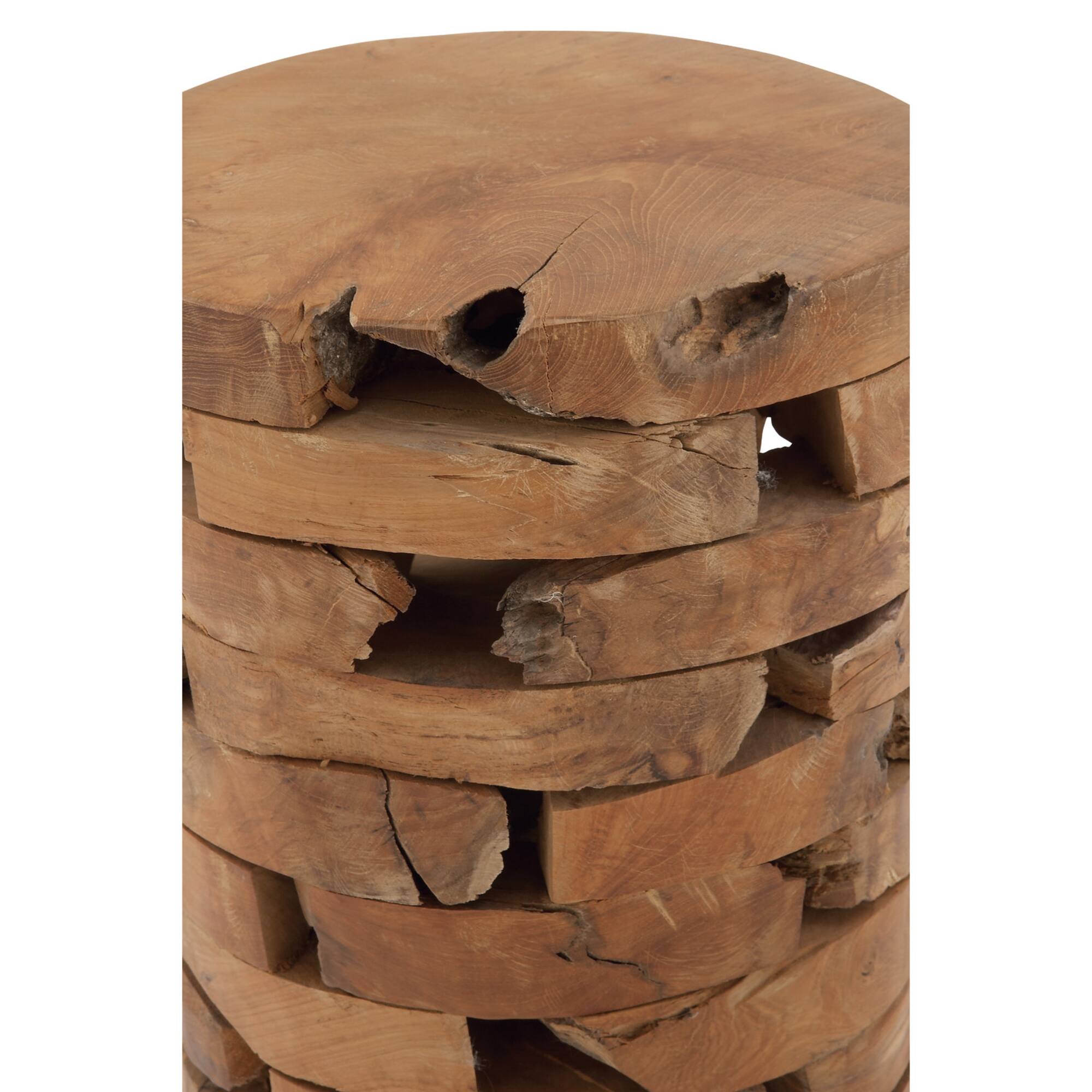 18" Brown Teak Contemporary Footstool